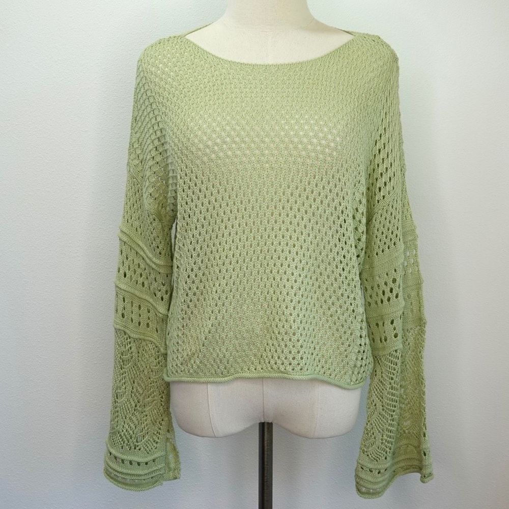 LC Lauren Conrad Multi Pattern Crochet Cropped Sweater - Light Green - M - Picture 2 of 15